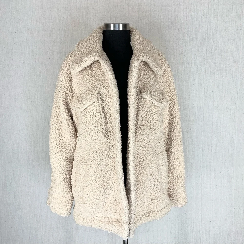 Knox Rose~Women’s Cream Sherpa/Teddy Snap Front Collared Jacket/Coat~Sz S - Picture 4 of 14